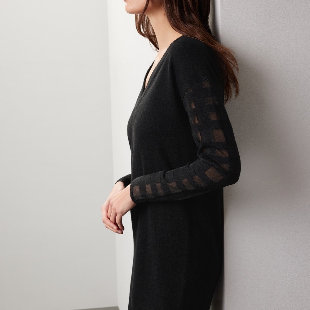 Esteban‎ Cortazar Slouchy Windowpane Vneck Dress Black Size XS